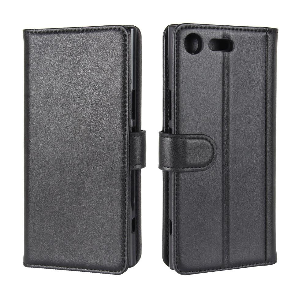 Sony Xperia XZ Premium Genuine Leather Wallet Case Black