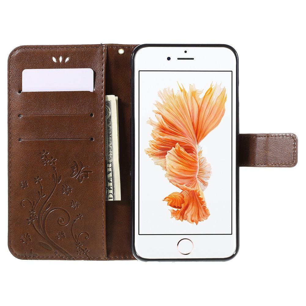 iPhone 6/6S Leather Cover Imprinted Butterflies Brown