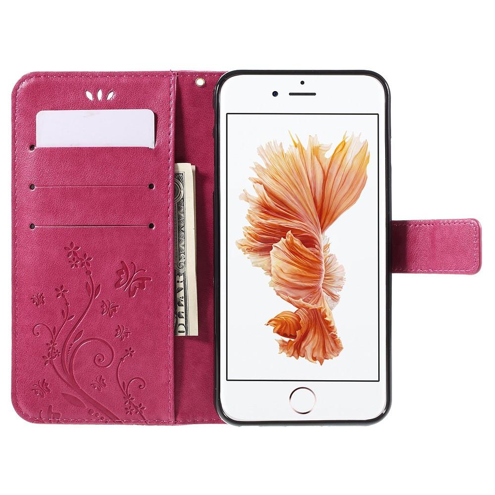 iPhone 6/6S Leather Cover Imprinted Butterflies Pink