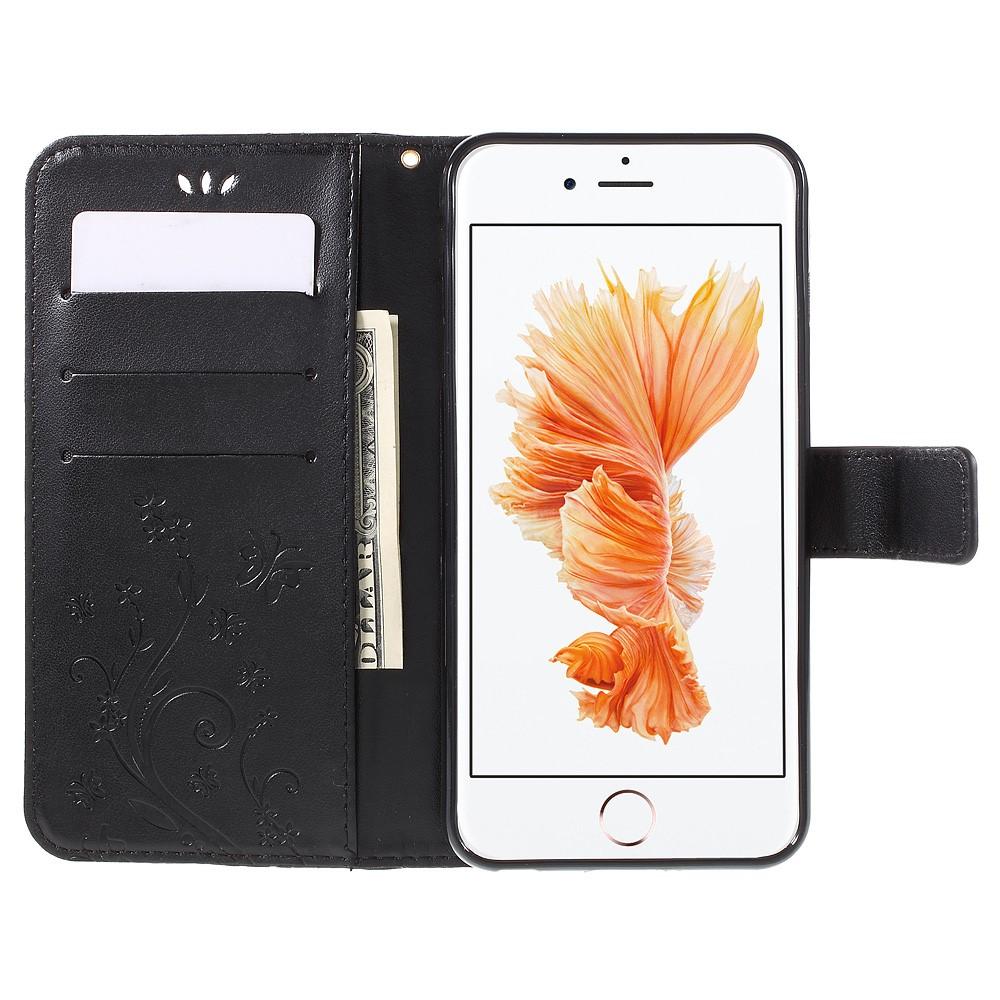 iPhone 6/6S Leather Cover Imprinted Butterflies Black