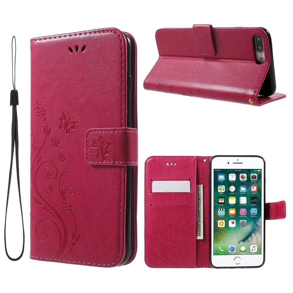 iPhone 7 Plus/8 Plus Leather Cover Imprinted Butterflies Pink