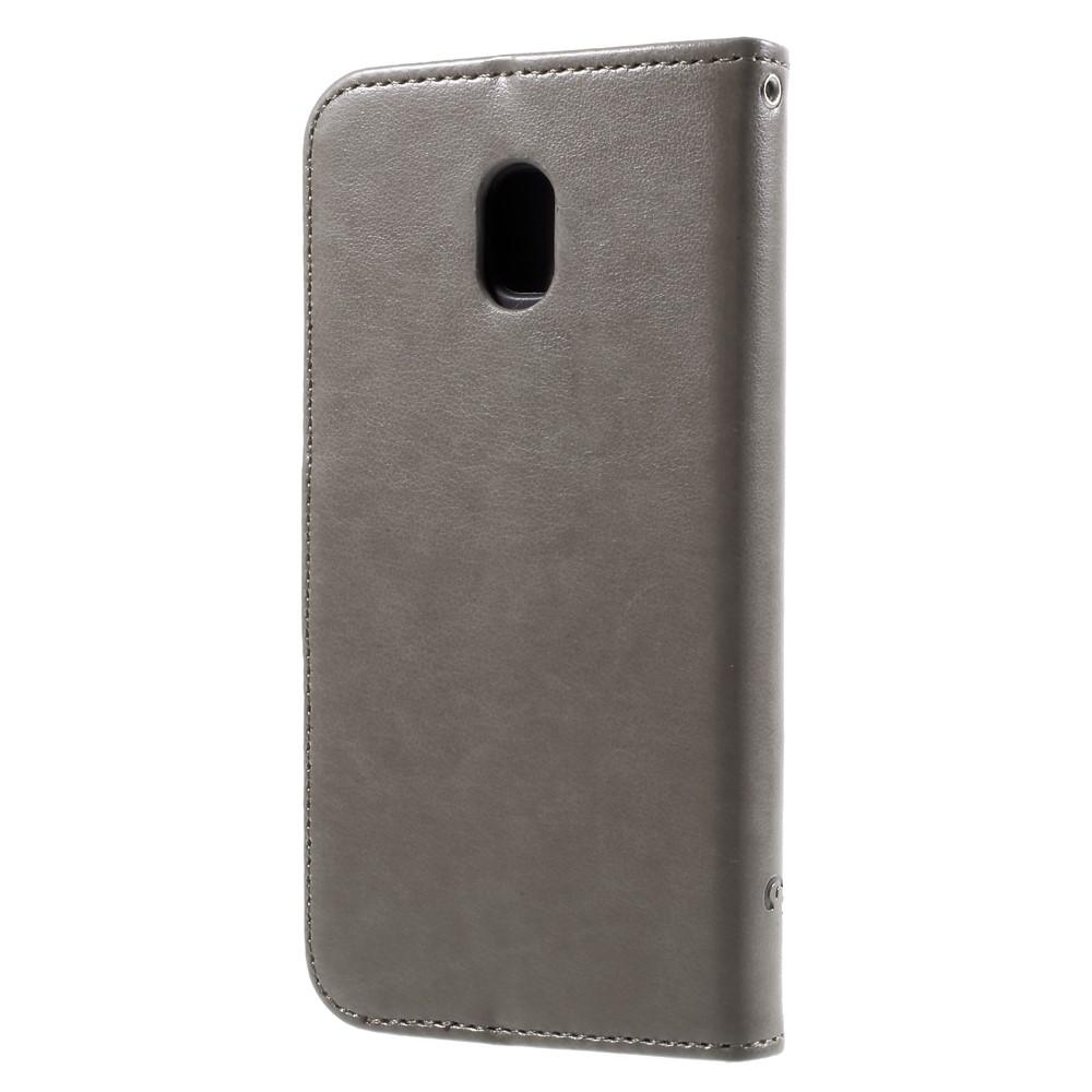 Samsung Galaxy J3 2017 Leather Cover Imprinted Butterflies Grey
