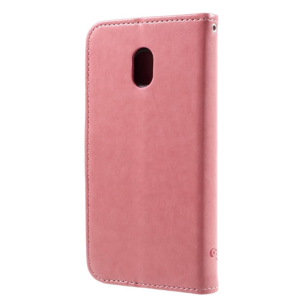 Samsung Galaxy J3 2017 Leather Cover Imprinted Butterflies Pink
