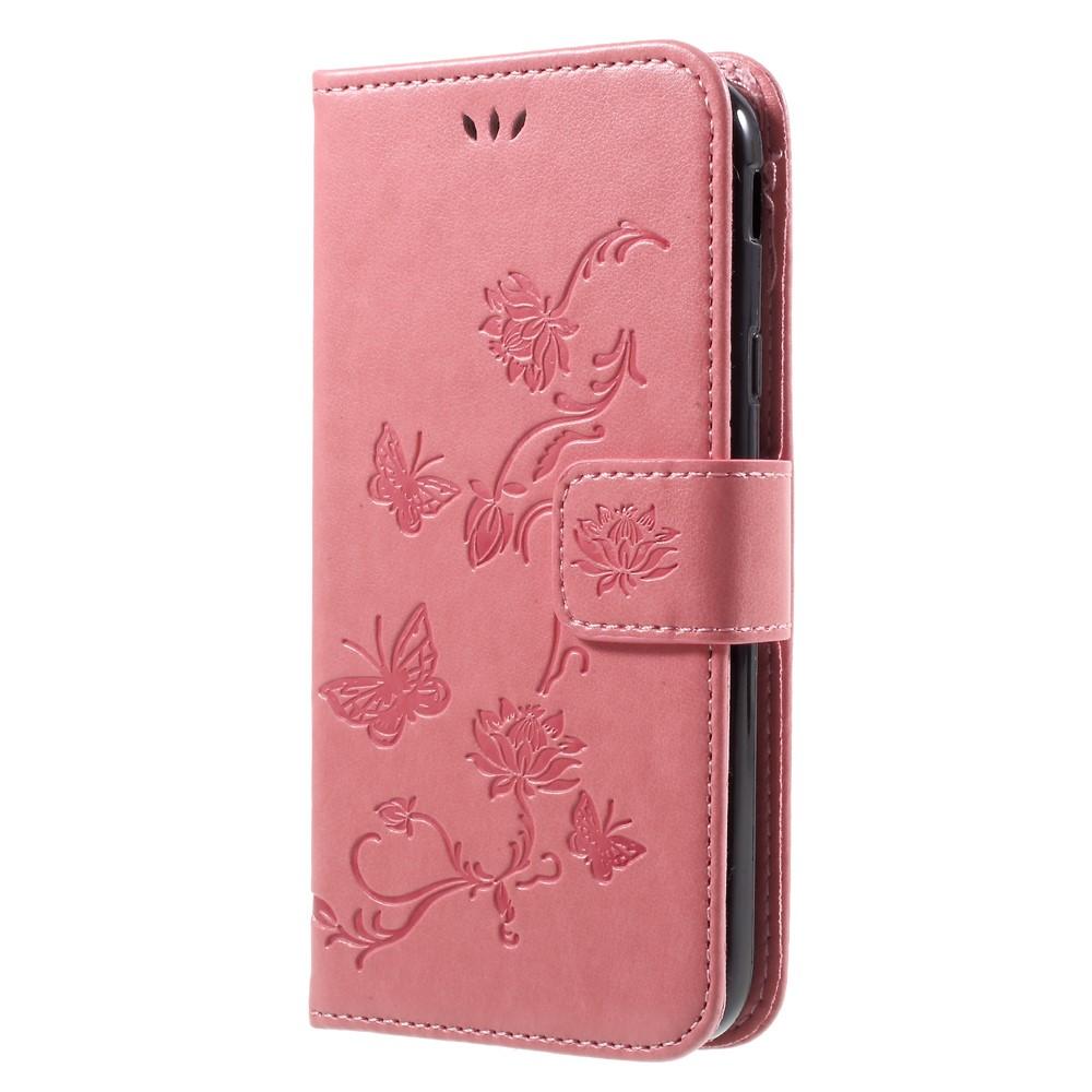 Samsung Galaxy J3 2017 Leather Cover Imprinted Butterflies Pink