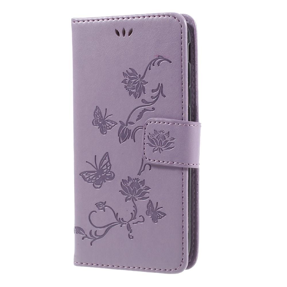 Samsung Galaxy J5 2017 Leather Cover Imprinted Butterflies Purple