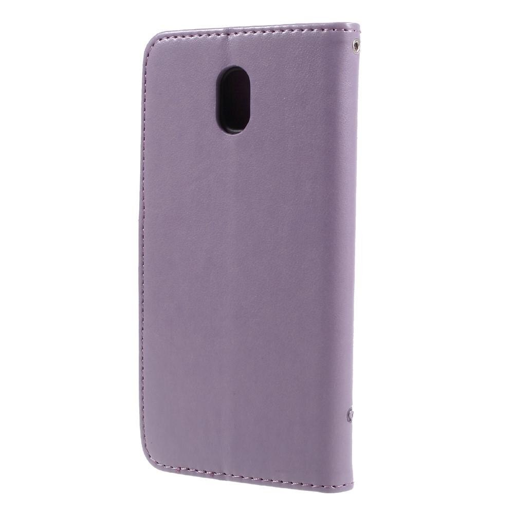 Samsung Galaxy J5 2017 Leather Cover Imprinted Butterflies Purple