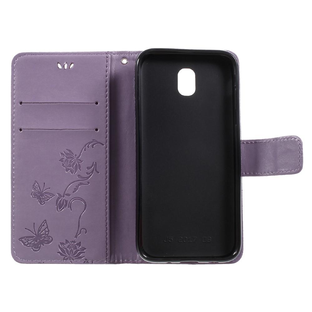 Samsung Galaxy J5 2017 Leather Cover Imprinted Butterflies Purple