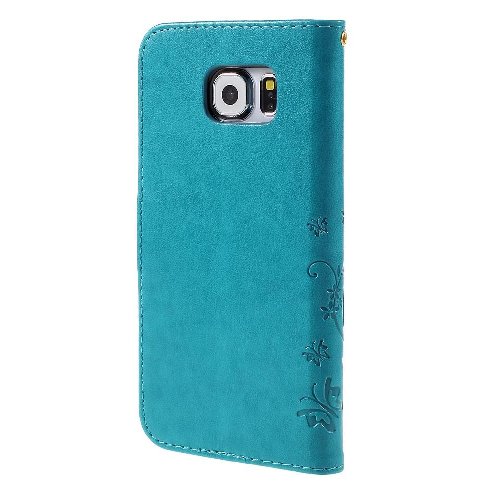 Samsung Galaxy S6 Leather Cover Imprinted Butterflies Blue