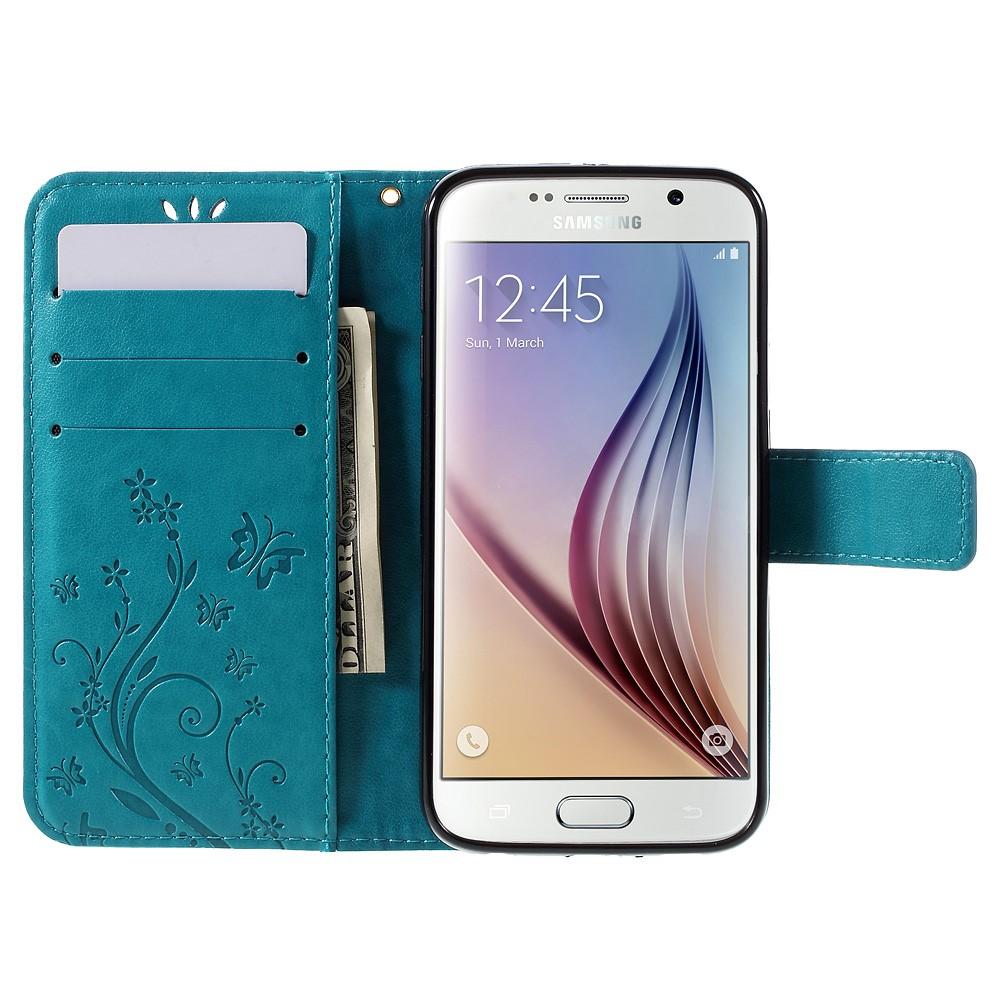 Samsung Galaxy S6 Leather Cover Imprinted Butterflies Blue