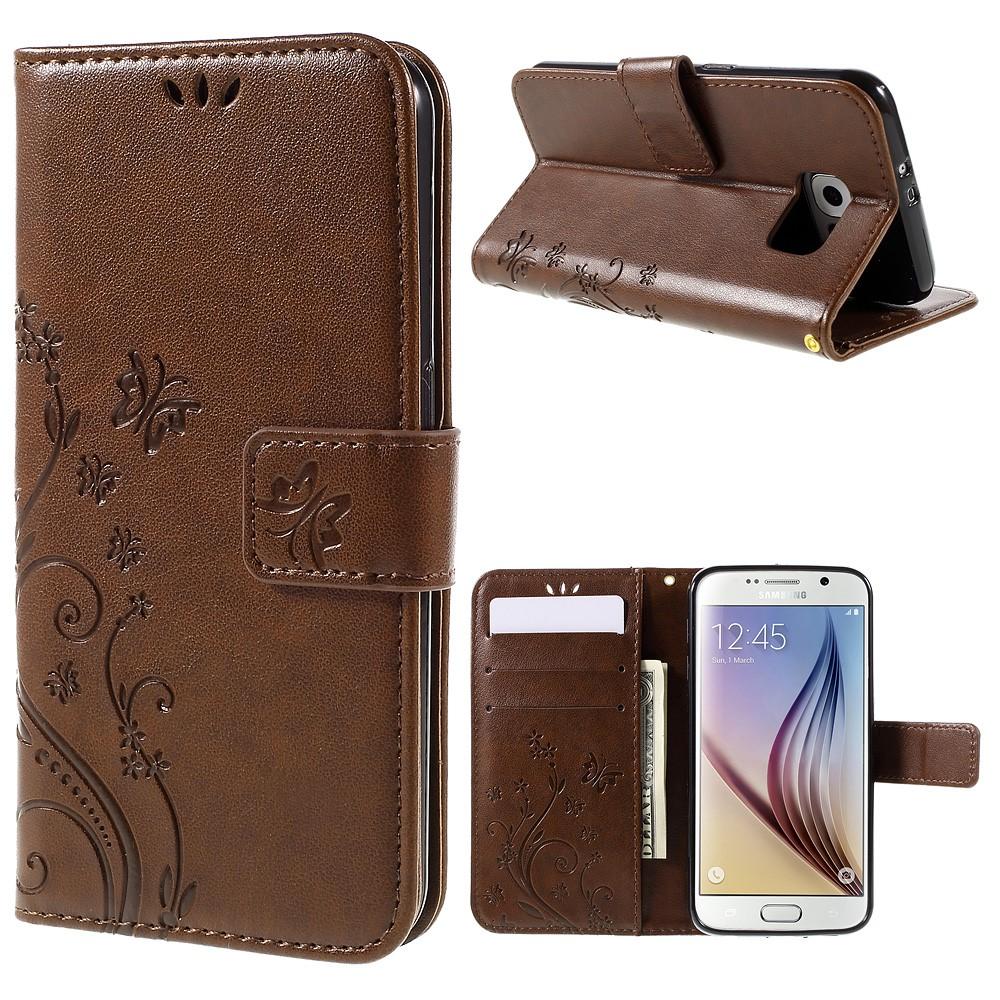 Samsung Galaxy S6 Leather Cover Imprinted Butterflies Brown