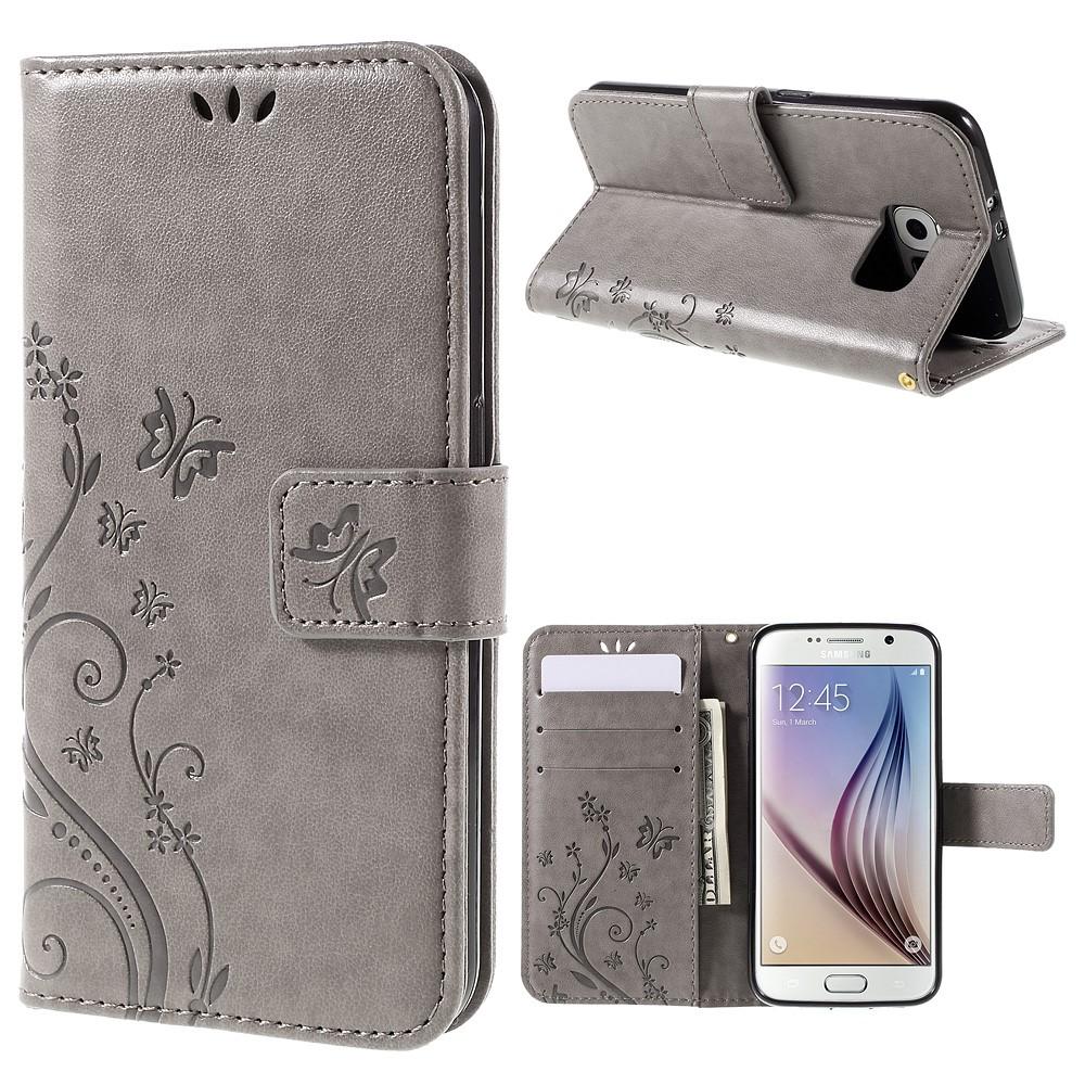 Samsung Galaxy S6 Leather Cover Imprinted Butterflies Grey