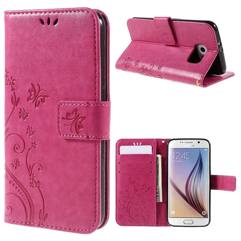 Samsung Galaxy S6 Leather Cover Imprinted Butterflies Pink