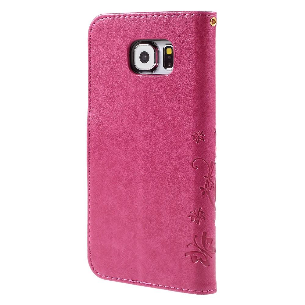 Samsung Galaxy S6 Leather Cover Imprinted Butterflies Pink