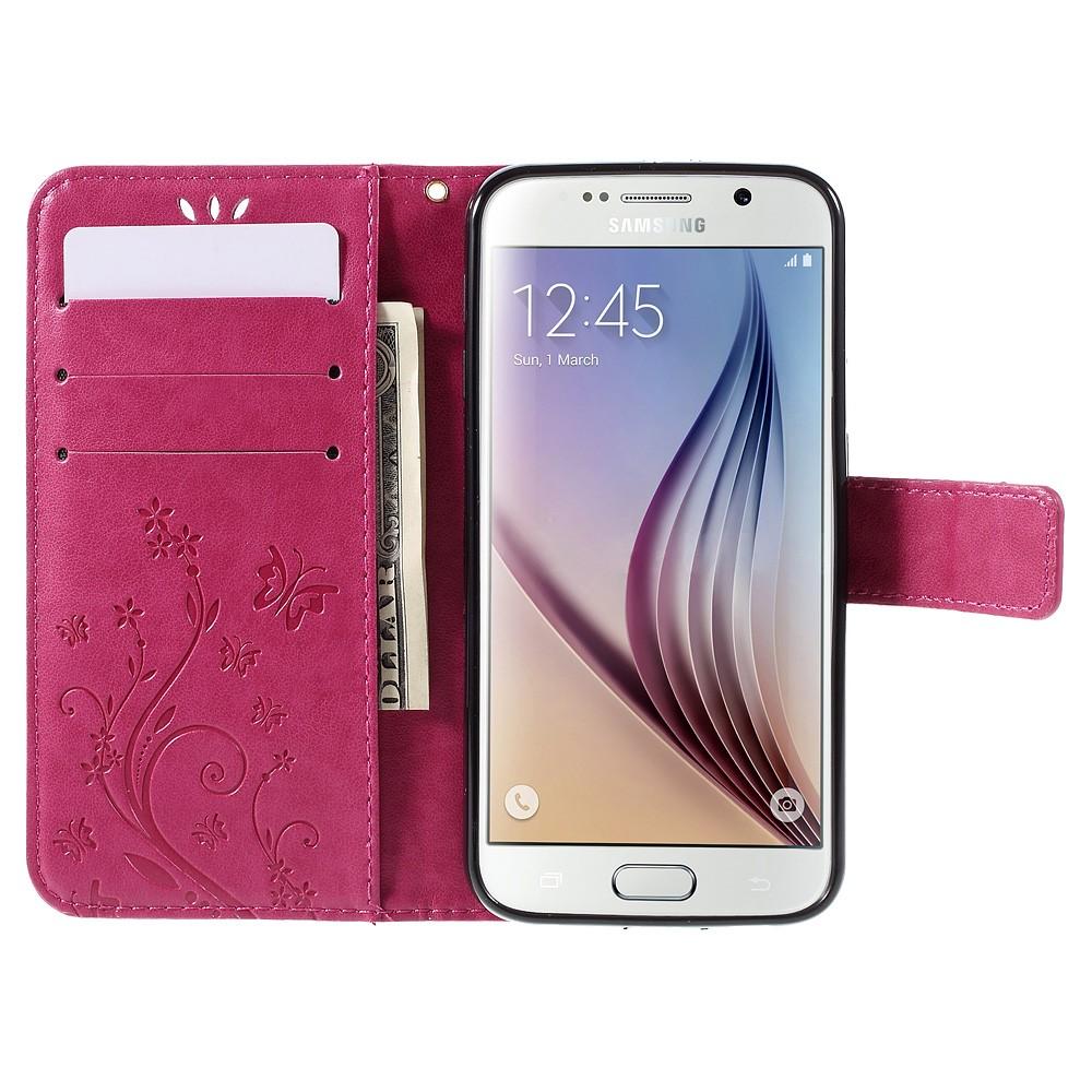 Samsung Galaxy S6 Leather Cover Imprinted Butterflies Pink