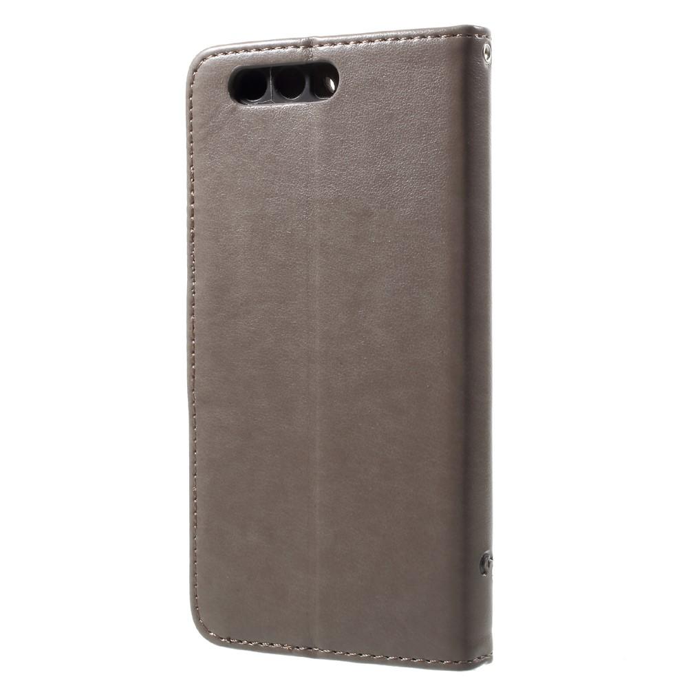 Huawei Honor 9 Leather Cover Imprinted Butterflies Grey