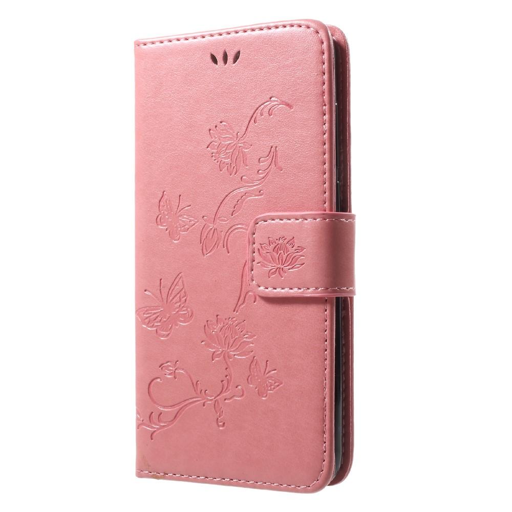 Huawei Honor 9 Leather Cover Imprinted Butterflies Pink