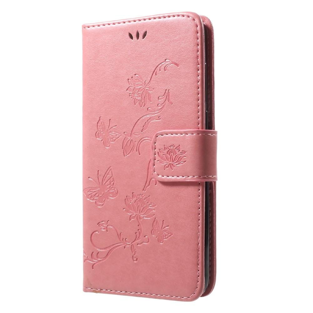 Huawei Honor 9 Leather Cover Imprinted Butterflies Pink