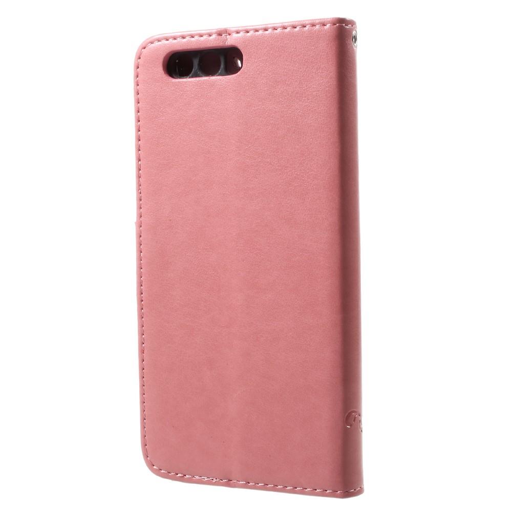 Huawei Honor 9 Leather Cover Imprinted Butterflies Pink
