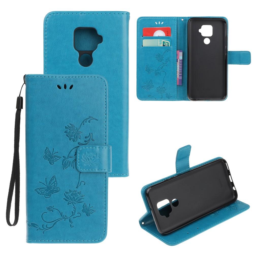 Huawei Mate 30 Lite Leather Cover Imprinted Butterflies Blue