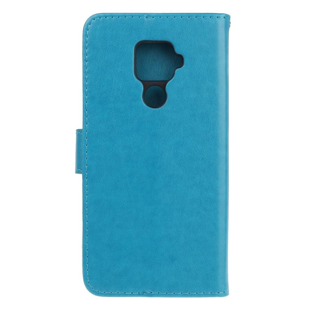Huawei Mate 30 Lite Leather Cover Imprinted Butterflies Blue