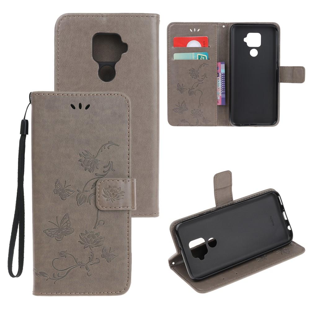 Huawei Mate 30 Lite Leather Cover Imprinted Butterflies Grey