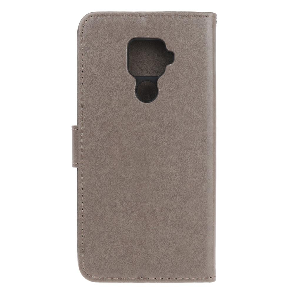 Huawei Mate 30 Lite Leather Cover Imprinted Butterflies Grey
