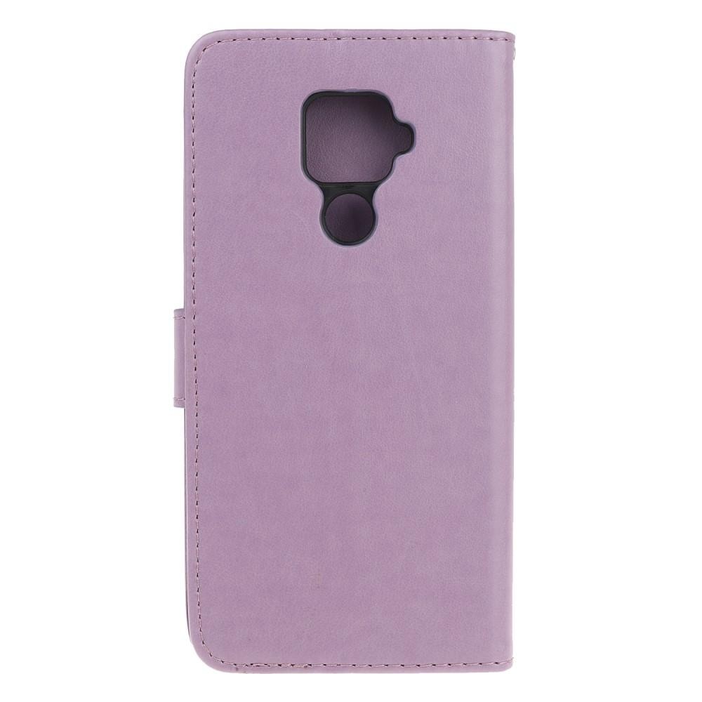 Huawei Mate 30 Lite Leather Cover Imprinted Butterflies Purple