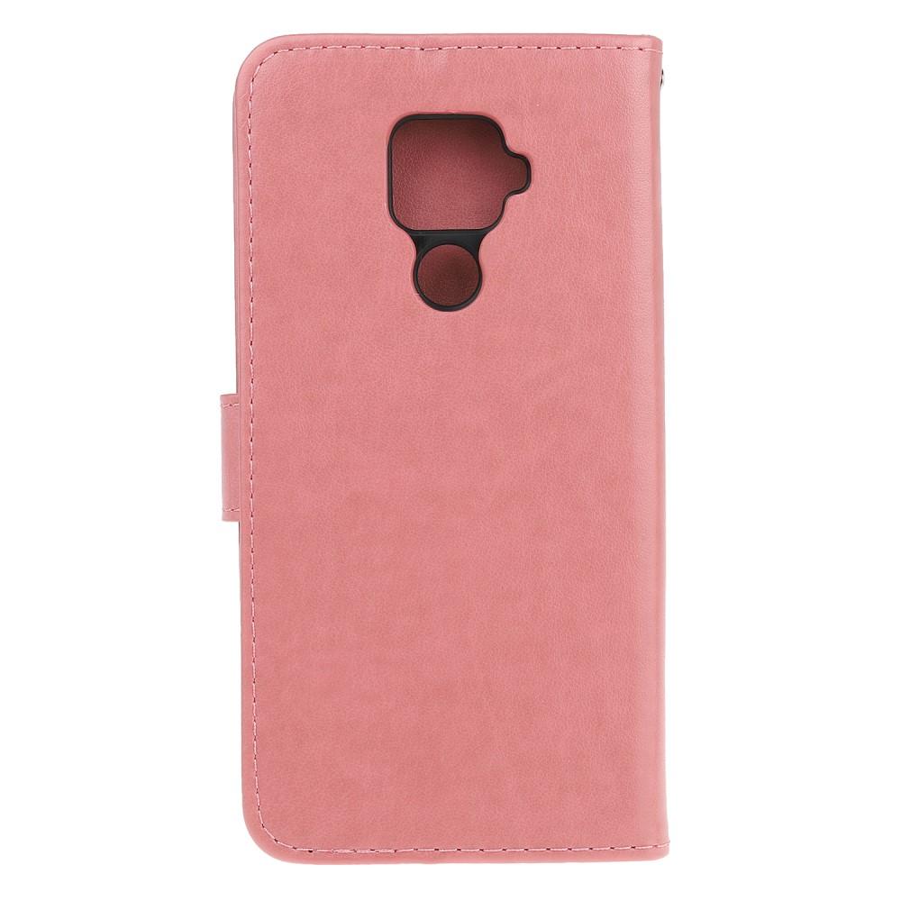 Huawei Mate 30 Lite Leather Cover Imprinted Butterflies Pink