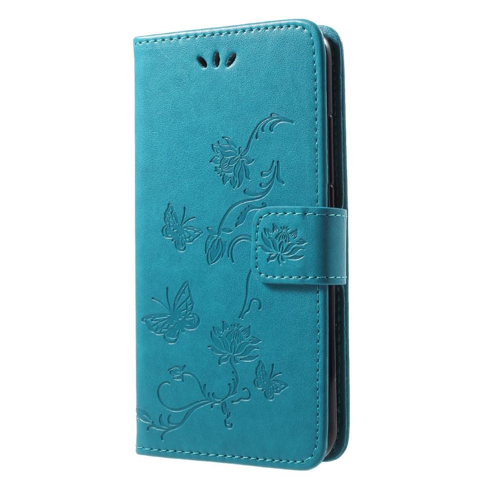 Huawei P20 Lite Leather Cover Imprinted Butterflies Blue