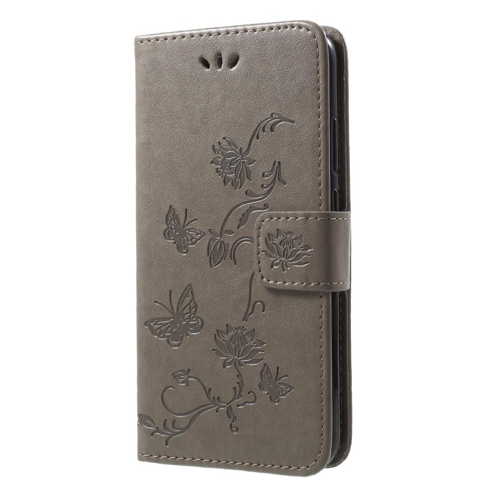 Huawei P20 Lite Leather Cover Imprinted Butterflies Grey