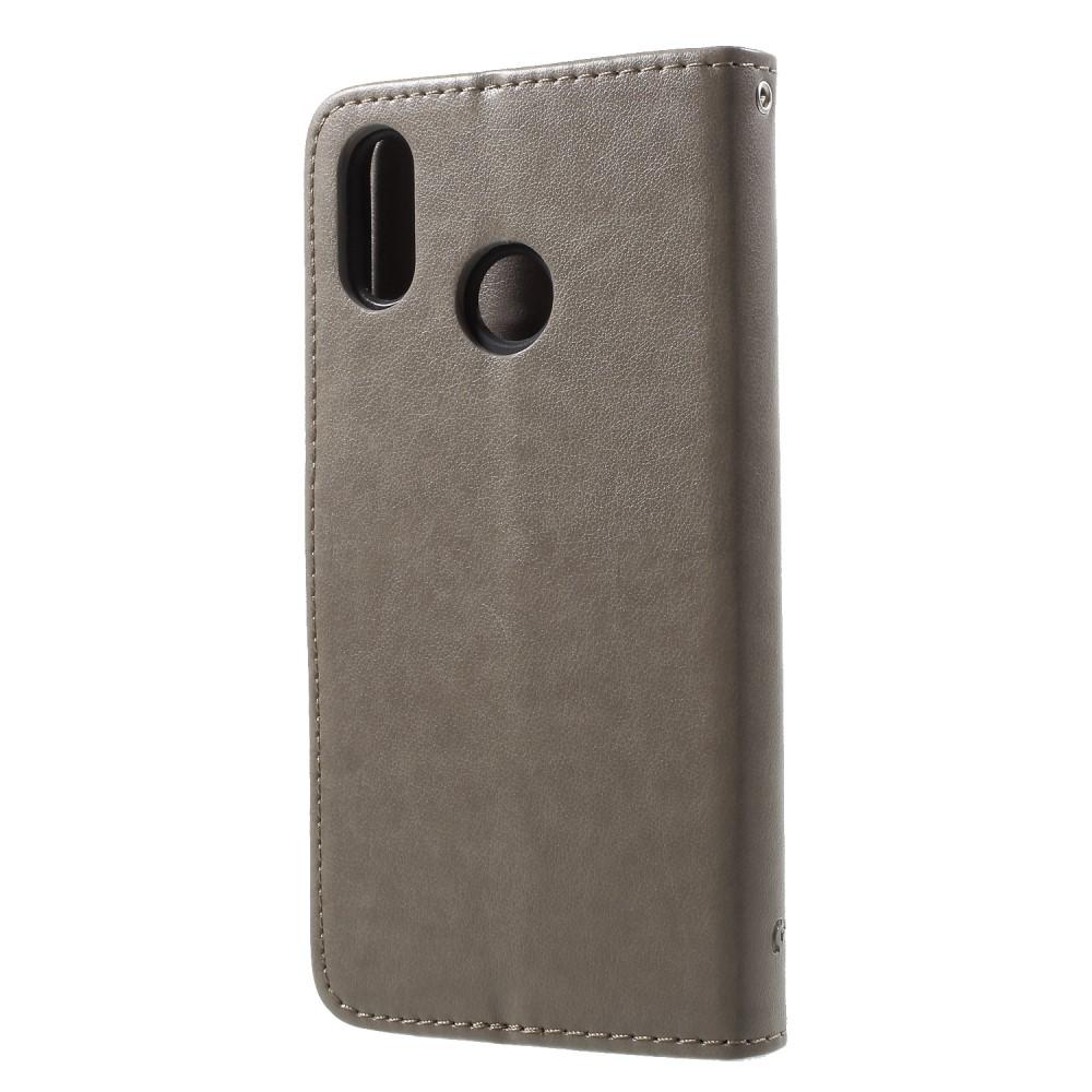 Huawei P20 Lite Leather Cover Imprinted Butterflies Grey