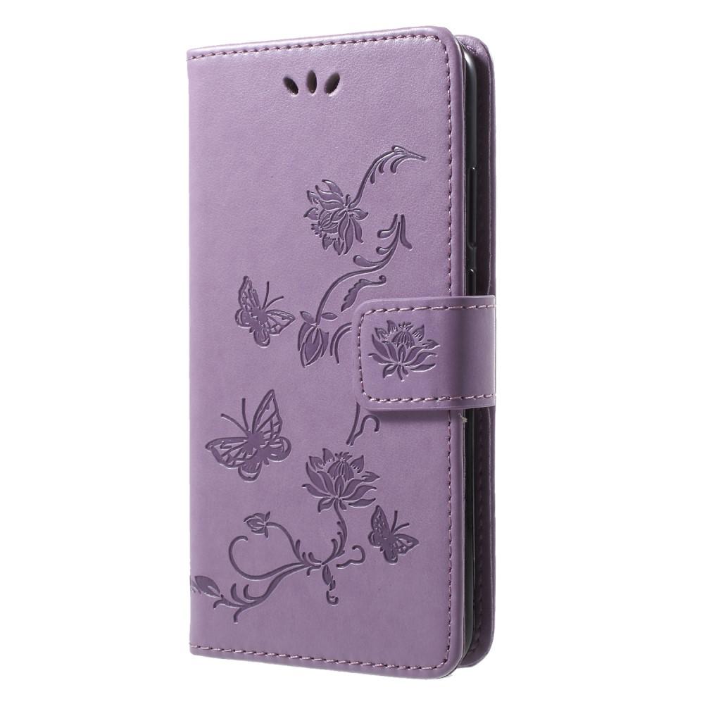 Huawei P20 Lite Leather Cover Imprinted Butterflies Purple