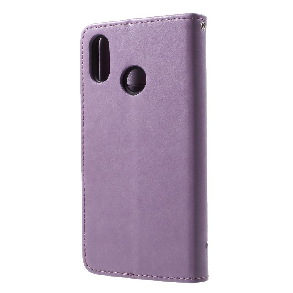 Huawei P20 Lite Leather Cover Imprinted Butterflies Purple