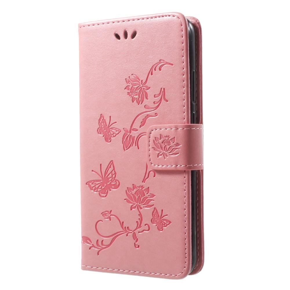 Huawei P20 Lite Leather Cover Imprinted Butterflies Pink