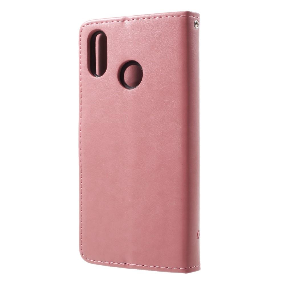 Huawei P20 Lite Leather Cover Imprinted Butterflies Pink