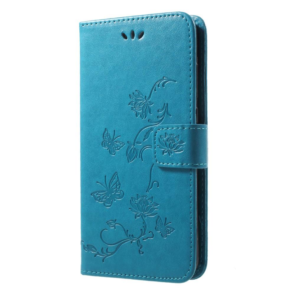 Huawei P20 Pro Leather Cover Imprinted Butterflies Blue