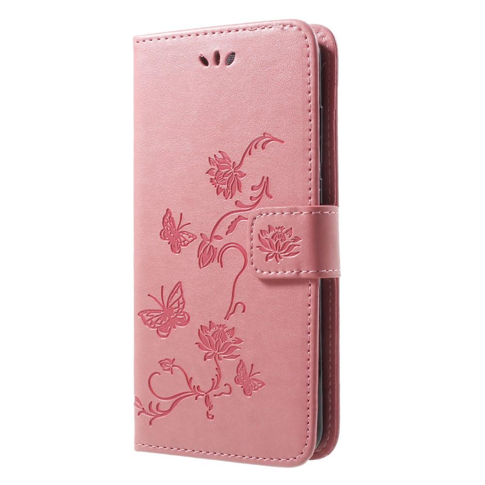Huawei P20 Pro Leather Cover Imprinted Butterflies Pink