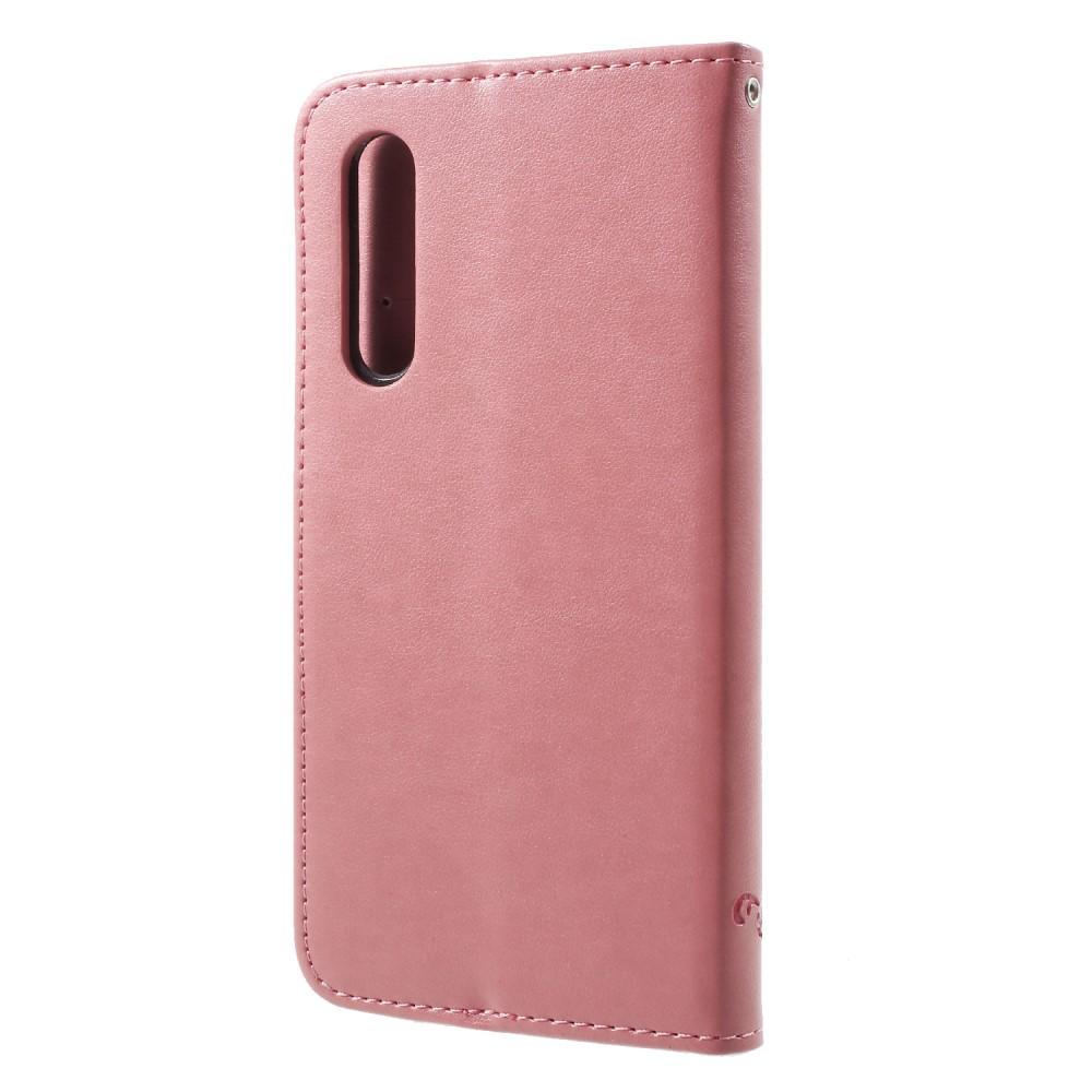 Huawei P20 Pro Leather Cover Imprinted Butterflies Pink