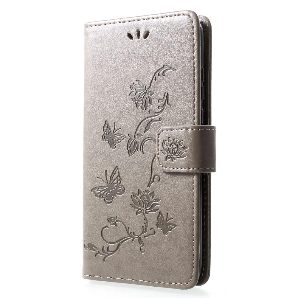 Huawei P30 Lite Leather Cover Imprinted Butterflies Grey