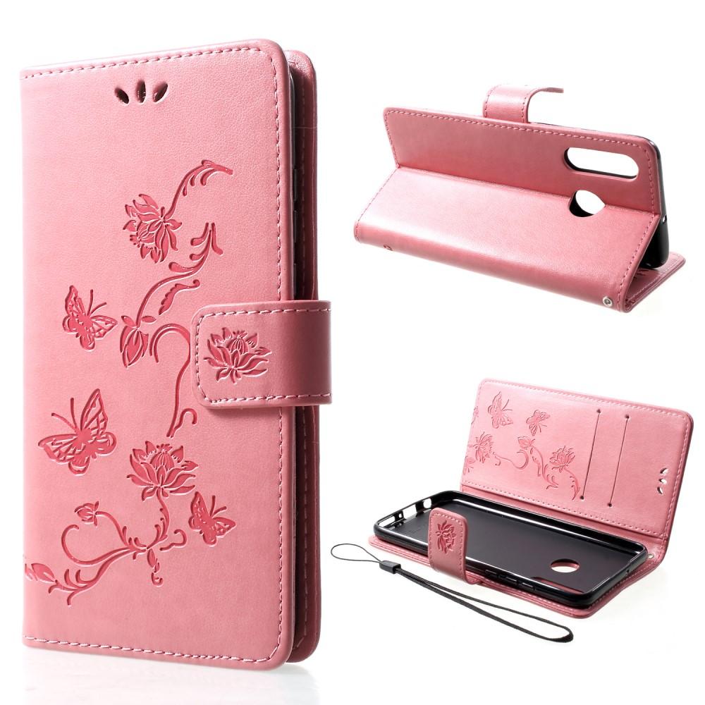 Huawei P30 Lite Leather Cover Imprinted Butterflies Pink