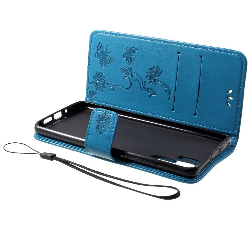 Huawei P30 Pro Leather Cover Imprinted Butterflies Blue