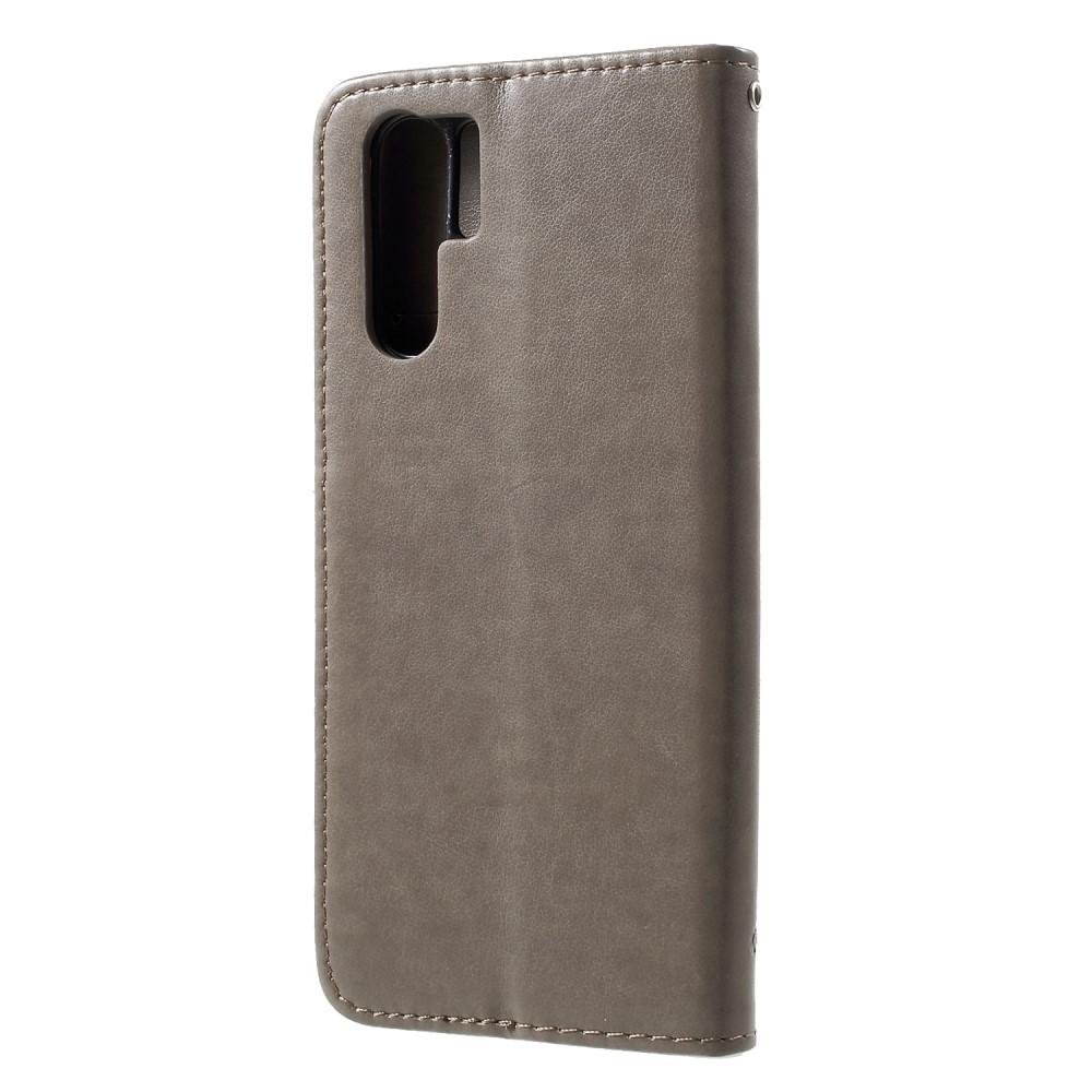 Huawei P30 Pro Leather Cover Imprinted Butterflies Grey