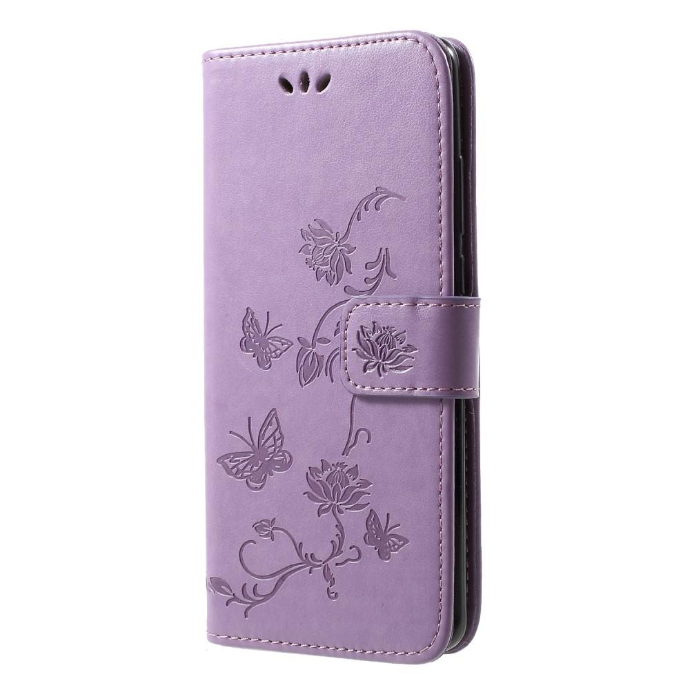 Huawei P30 Pro Leather Cover Imprinted Butterflies Purple
