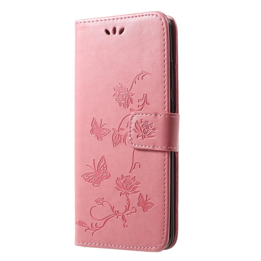 Huawei P30 Pro Leather Cover Imprinted Butterflies Pink