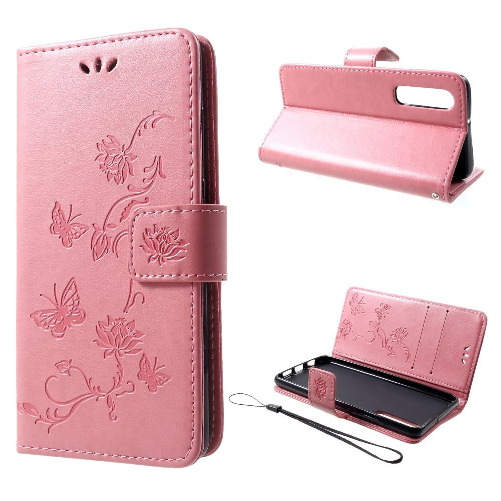 Huawei P30 Leather Cover Imprinted Butterflies Pink