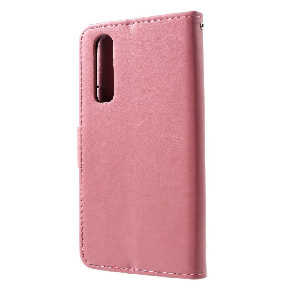 Huawei P30 Leather Cover Imprinted Butterflies Pink