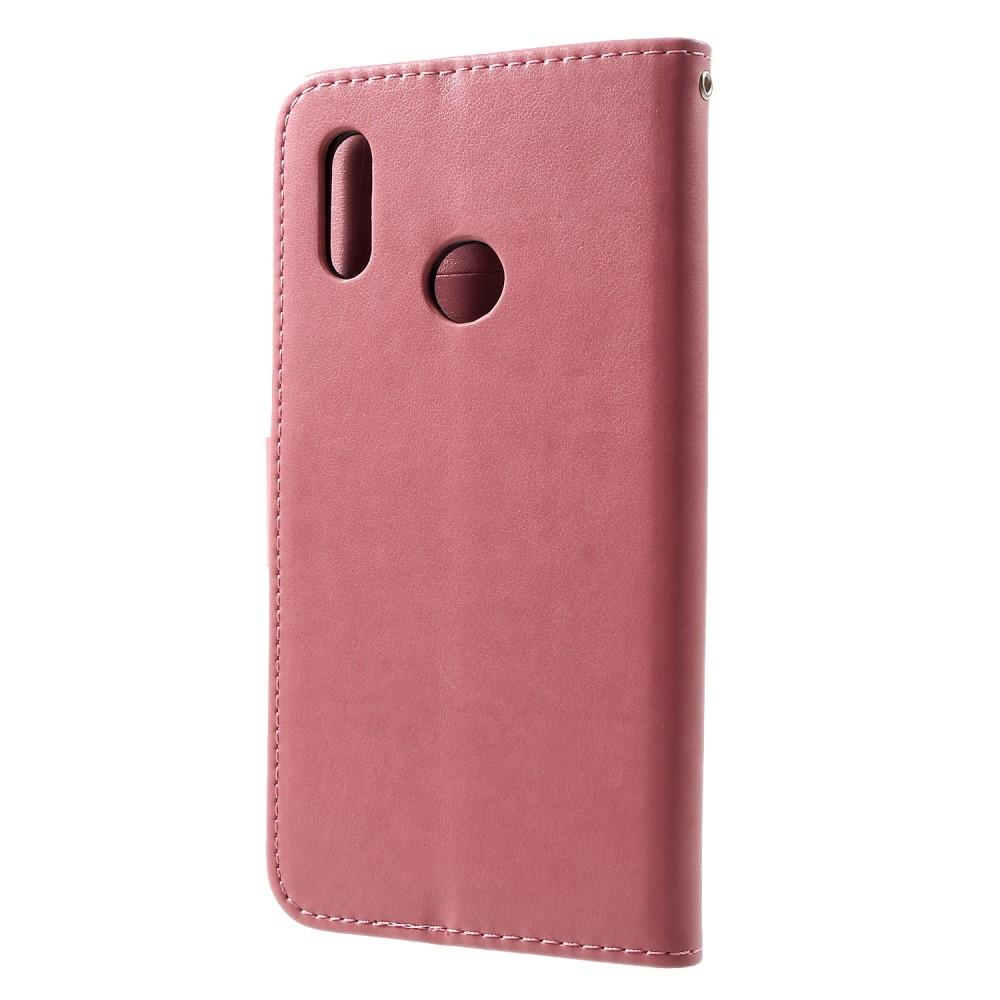 Huawei P Smart 2019 Leather Cover Imprinted Butterflies Pink