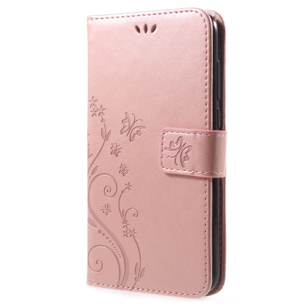 Huawei P Smart Leather Cover Imprinted Butterflies Pink