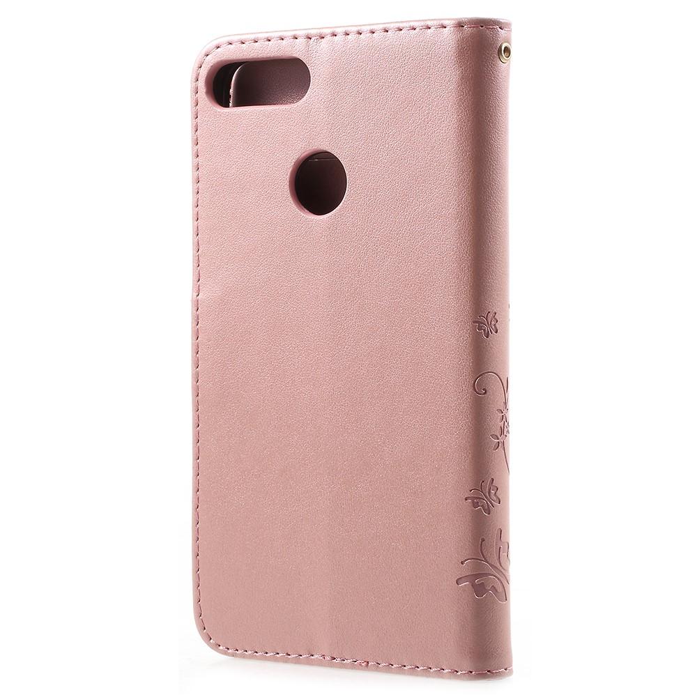 Huawei P Smart Leather Cover Imprinted Butterflies Pink