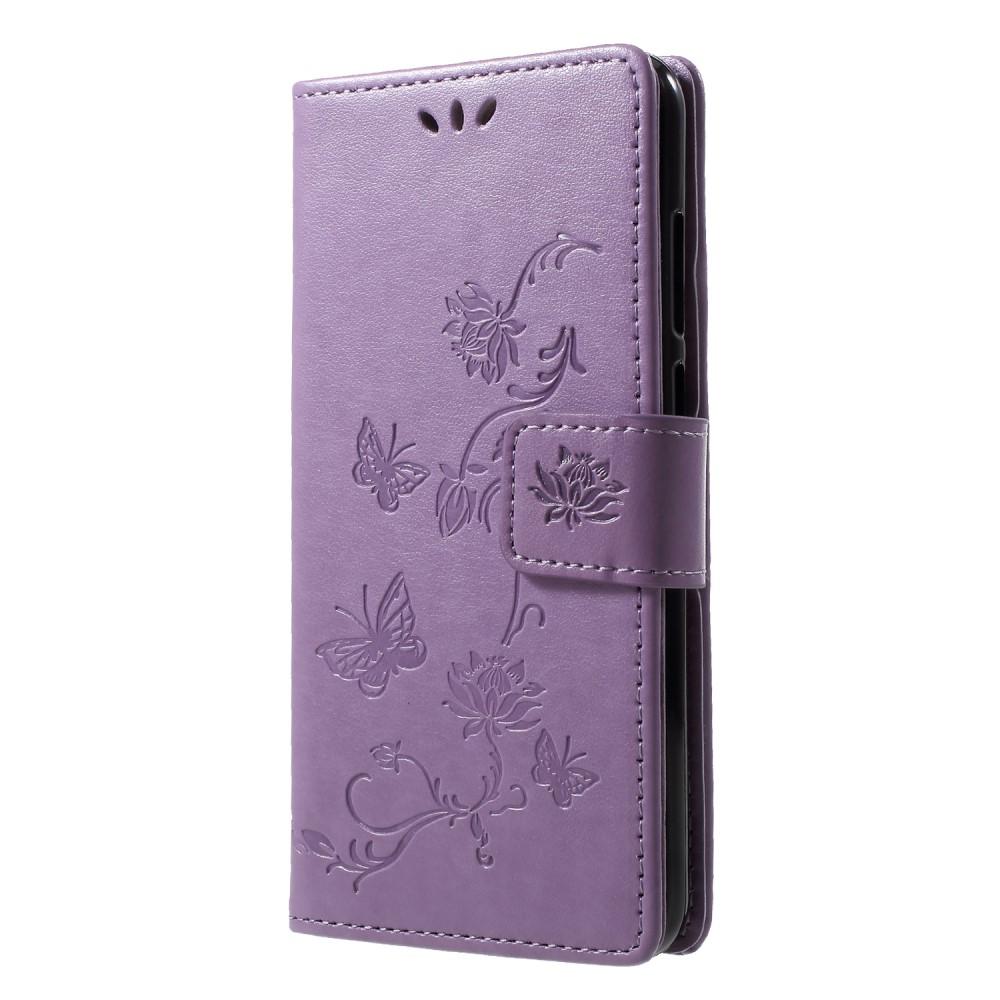 Huawei Y6 2018 Leather Cover Imprinted Butterflies Purple